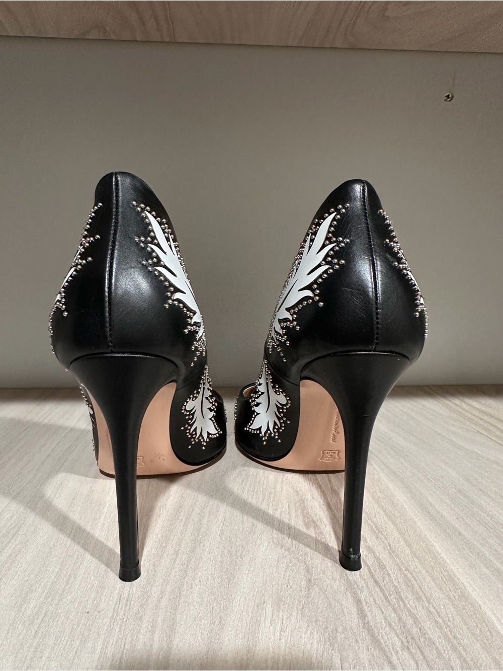 Gianvitto Rossi Black and White Pointed Toe Women's Pumps - Studded Detail - Picture 6 of 6